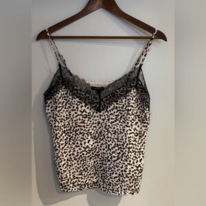 Dynamite| Black and Tan Satin Animal Print Cami Top with Lace Trim Sz M